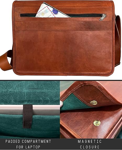 Vintage Leather Messenger Bag - Image 3